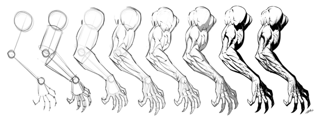 Example of step-by-step hand drawing