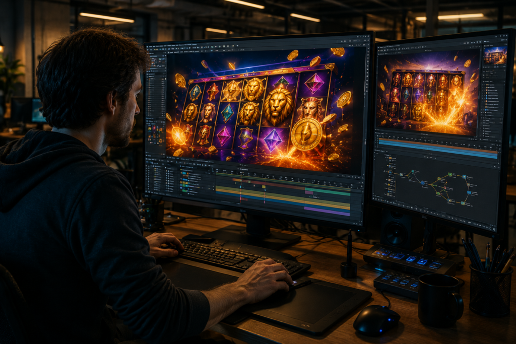 Motion Design and the Extension of Static Art Into Animation – animated online casino slot design with casino reels, visual effects and game animation